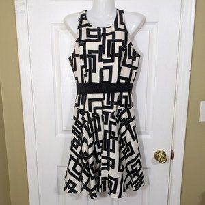 Milly NY Black & White Abstract Geometric Print Sleeveless Midi Dress - size 4